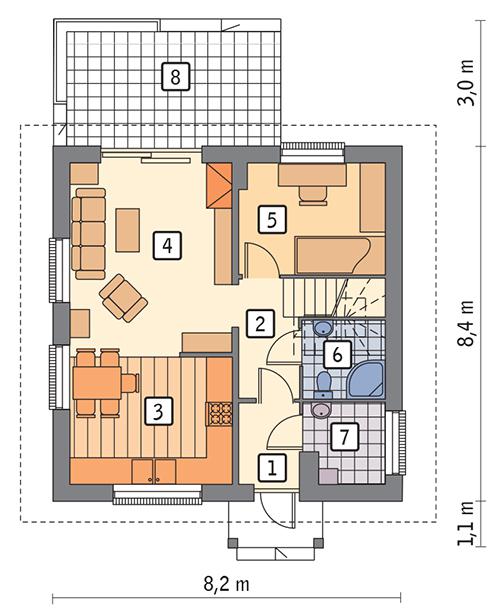 Rzut parteru POW. 49,7 m²