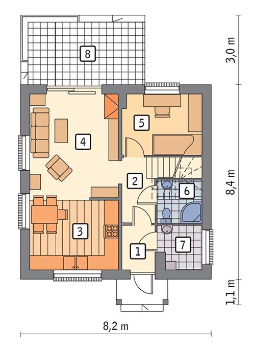 Rzut parteru POW. 49,7 m²