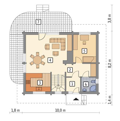 Rzut parteru POW. 62,4 m²