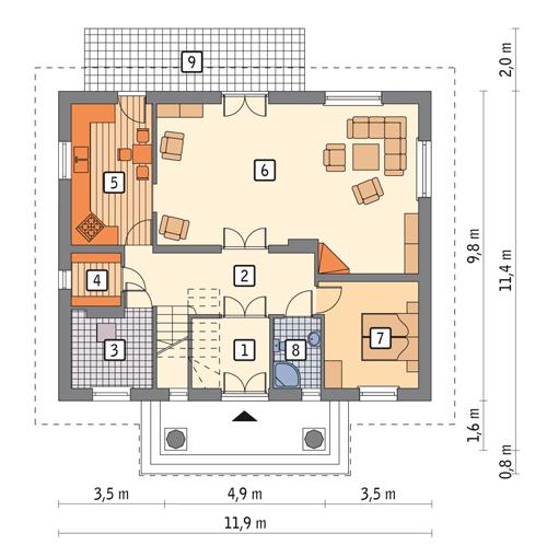Rzut parteru POW. 89,9 m²
