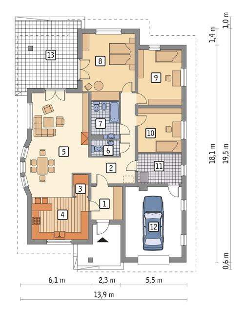 Rzut parteru POW. 180,0 m²