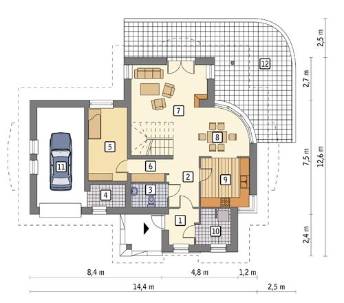 Rzut parteru POW. 100,6 m²