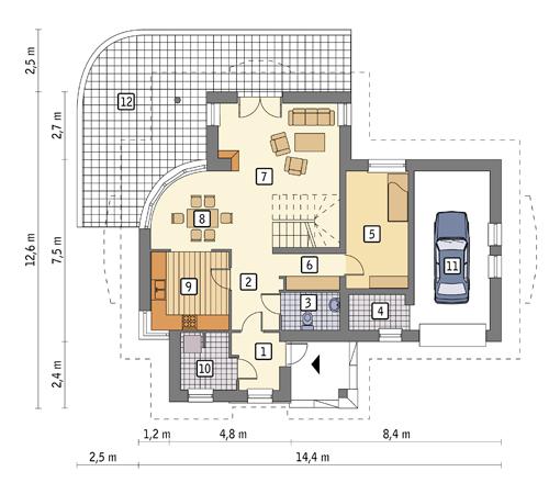 Rzut parteru lustro POW. 100,6 m²