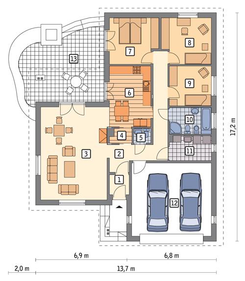 Rzut parteru POW. 149,2 m²