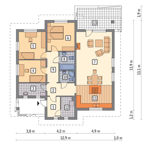 Rzut parteru POW. 117,0 m²