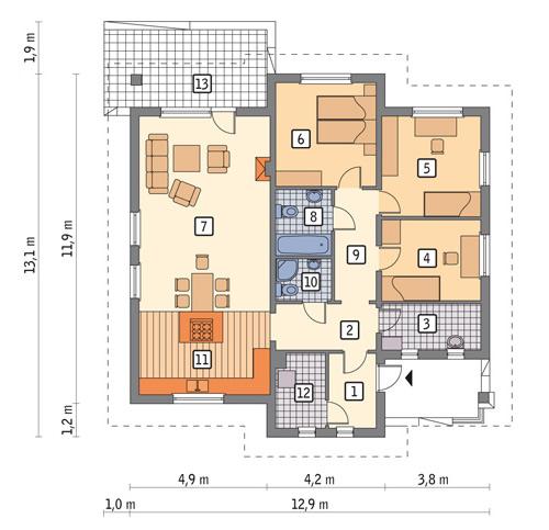 Rzut parteru lustro POW. 117,0 m²