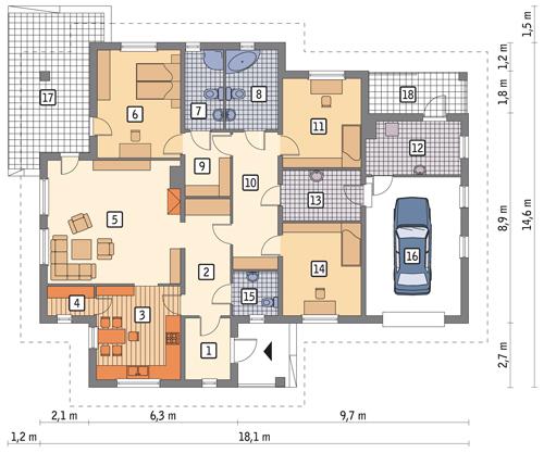 Rzut parteru POW. 171,1 m²