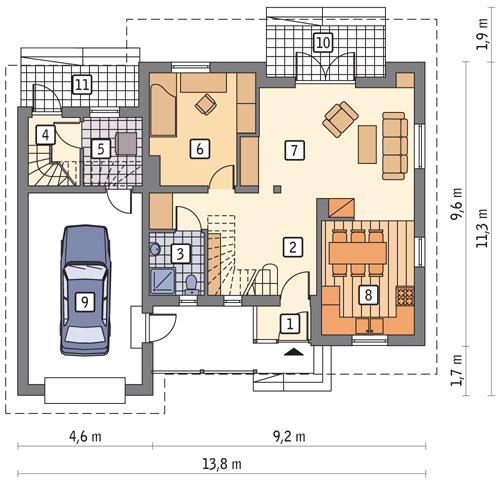 Rzut parteru POW. 98,5 m²