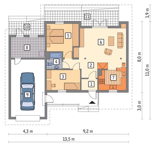 Rzut parteru POW. 96,3 m²