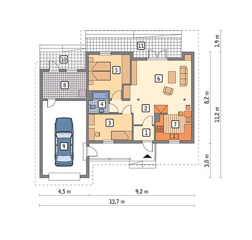 Rzut parteru POW. 96,3 m²