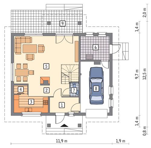 Rzut parteru POW. 95,7 m²