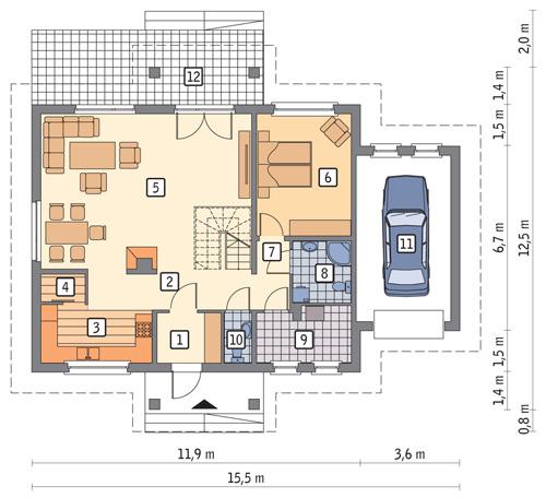 Rzut parteru POW. 115,9 m²
