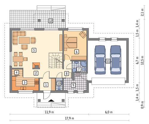Rzut parteru POW. 130,4 m²