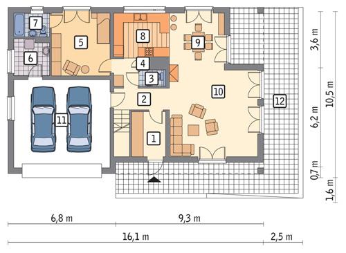 Rzut parteru POW. 124,6 m²