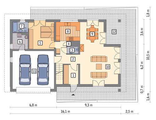 Rzut parteru POW. 124,6 m²