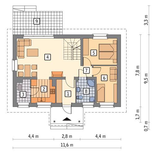 Rzut parteru POW. 68,7 m²