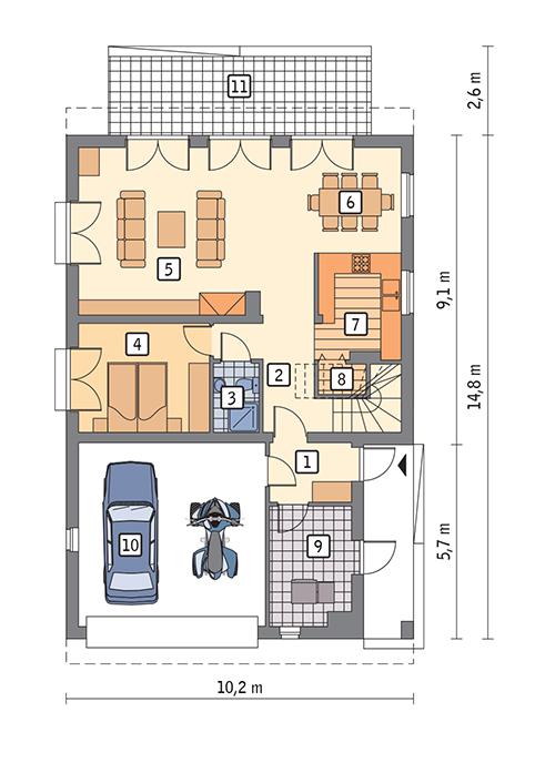Rzut parteru POW. 113,0 m²