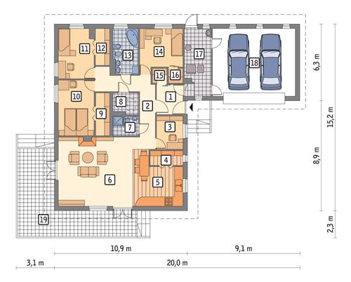 Rzut parteru POW. 183,6 m²