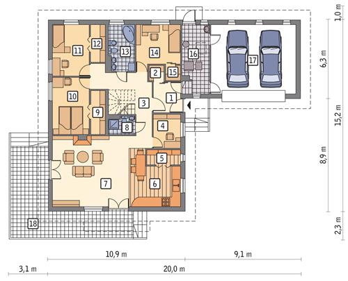 Rzut parteru POW. 183,8 m²