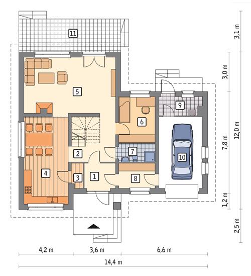 Rzut parteru POW. 109,7 m²