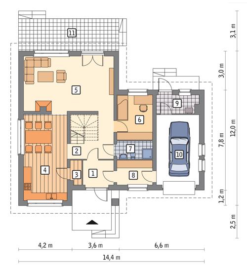 Rzut parteru POW. 109,7 m²