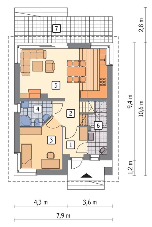 Rzut parteru POW. 58,2 m²