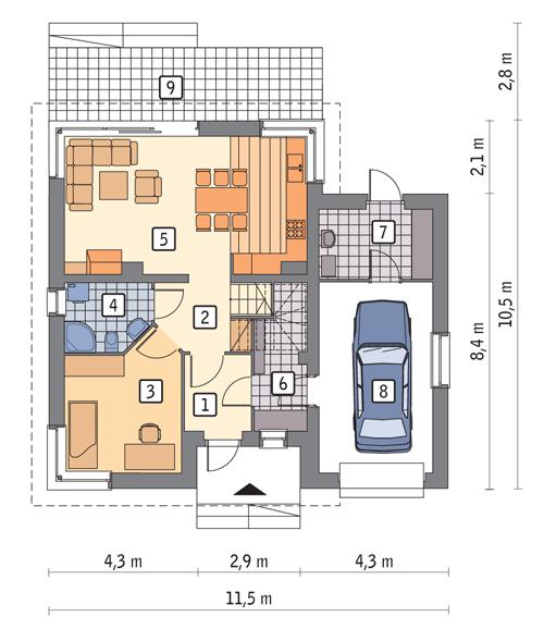 Rzut parteru POW. 81,9 m²
