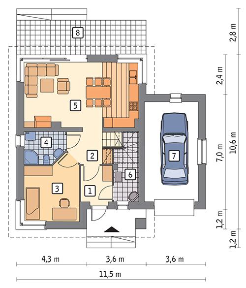 Rzut parteru POW. 77,6 m²