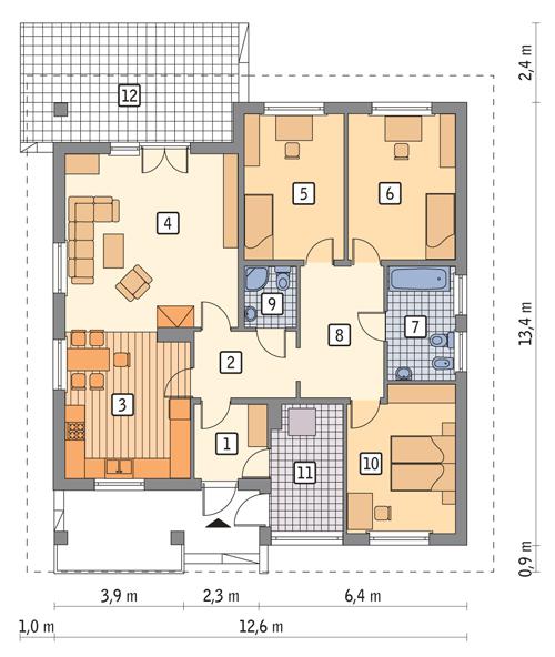 Rzut parteru POW. 121,9 m²