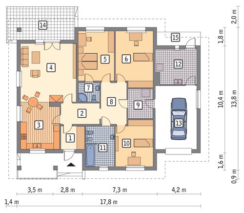 Rzut parteru POW. 175,6 m²