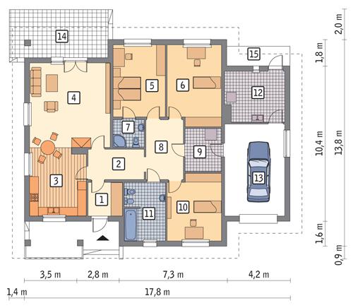 Rzut parteru POW. 175,6 m²