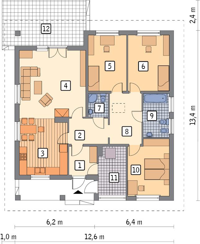 Rzut parteru POW. 121,9 m²
