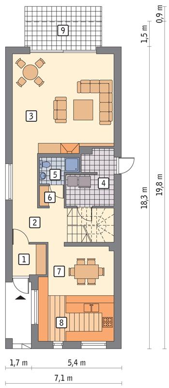 Rzut parteru POW. 96,0 m²