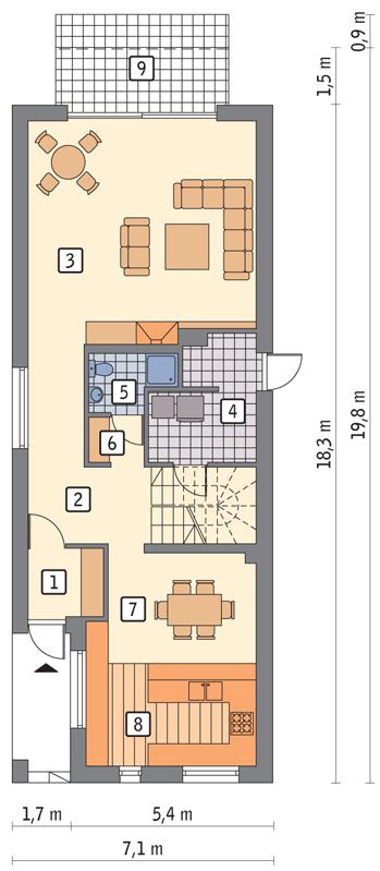 Rzut parteru POW. 96,0 m²