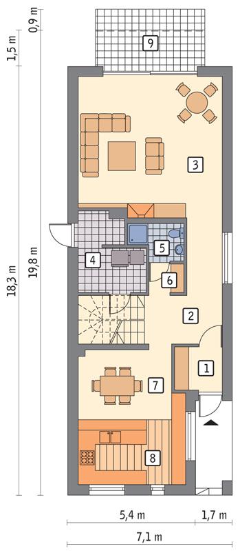 Rzut parteru lustro POW. 96,0 m²