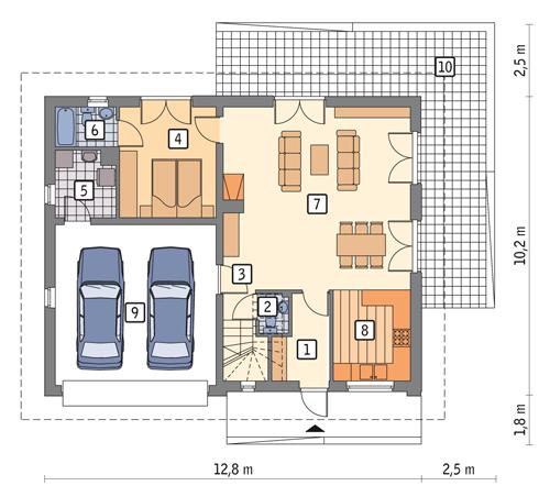 Rzut parteru POW. 102,5 m²