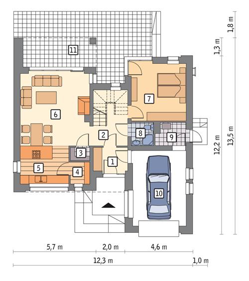 Rzut parteru POW. 86,5 m²