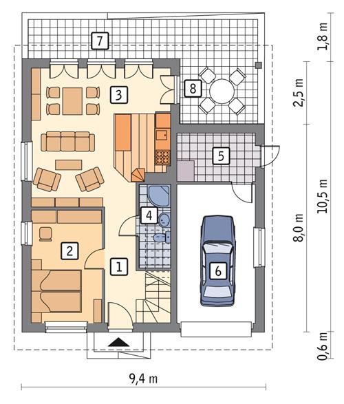 Rzut parteru POW. 69,8 m²