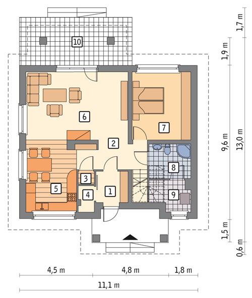 Rzut parteru POW. 80,0 m²