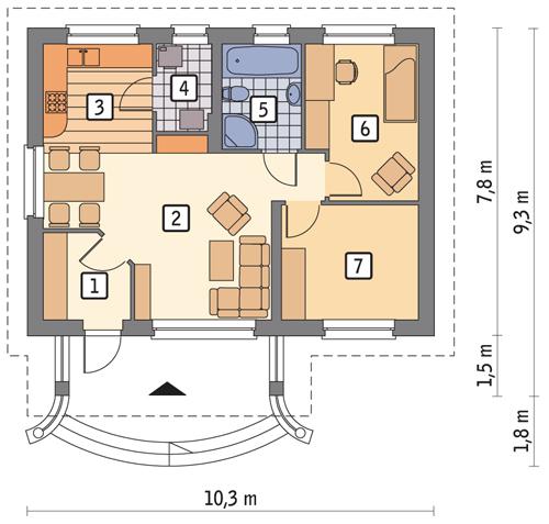 Rzut parteru POW. 63,4 m²