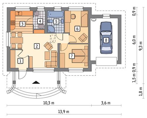 Rzut parteru POW. 80,2 m²