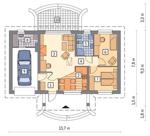 Rzut parteru POW. 82,9 m²