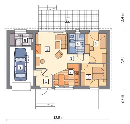 Rzut parteru POW. 82,9 m²