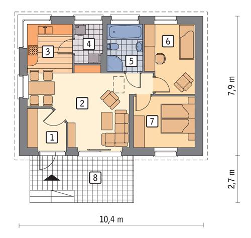 Rzut parteru POW. 61,9 m²