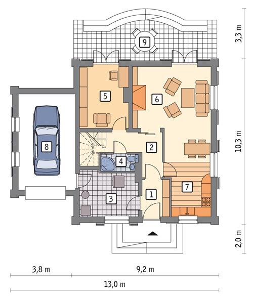 Rzut parteru POW. 89,4 m²