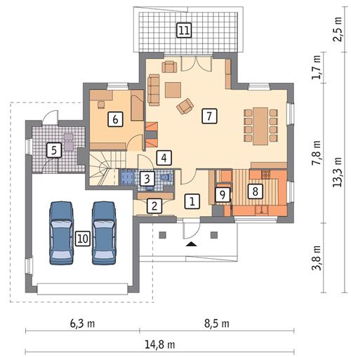 Rzut parteru POW. 111,4 m²