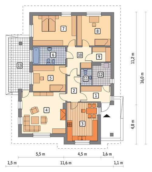 Rzut parteru POW. 128,5 m²