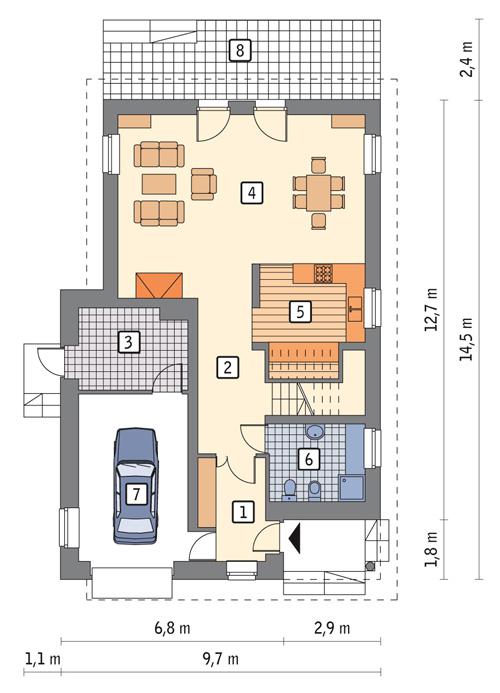 Rzut parteru POW. 93,6 m²