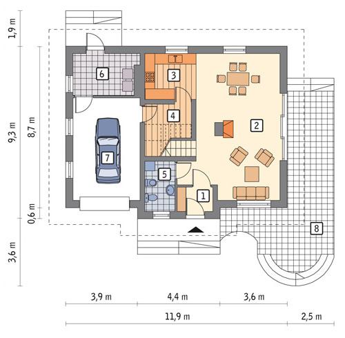 Rzut parteru lustro POW. 82,8 m²