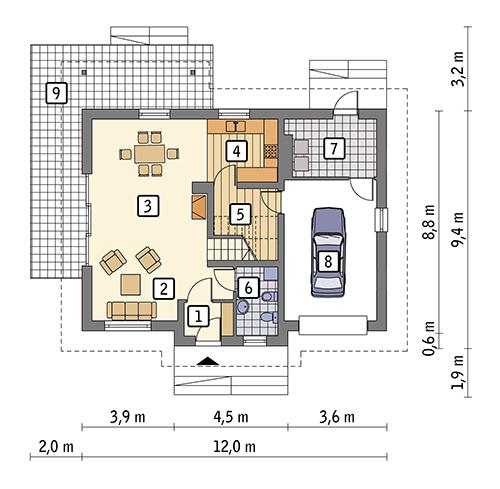 Rzut parteru POW. 81,6 m²